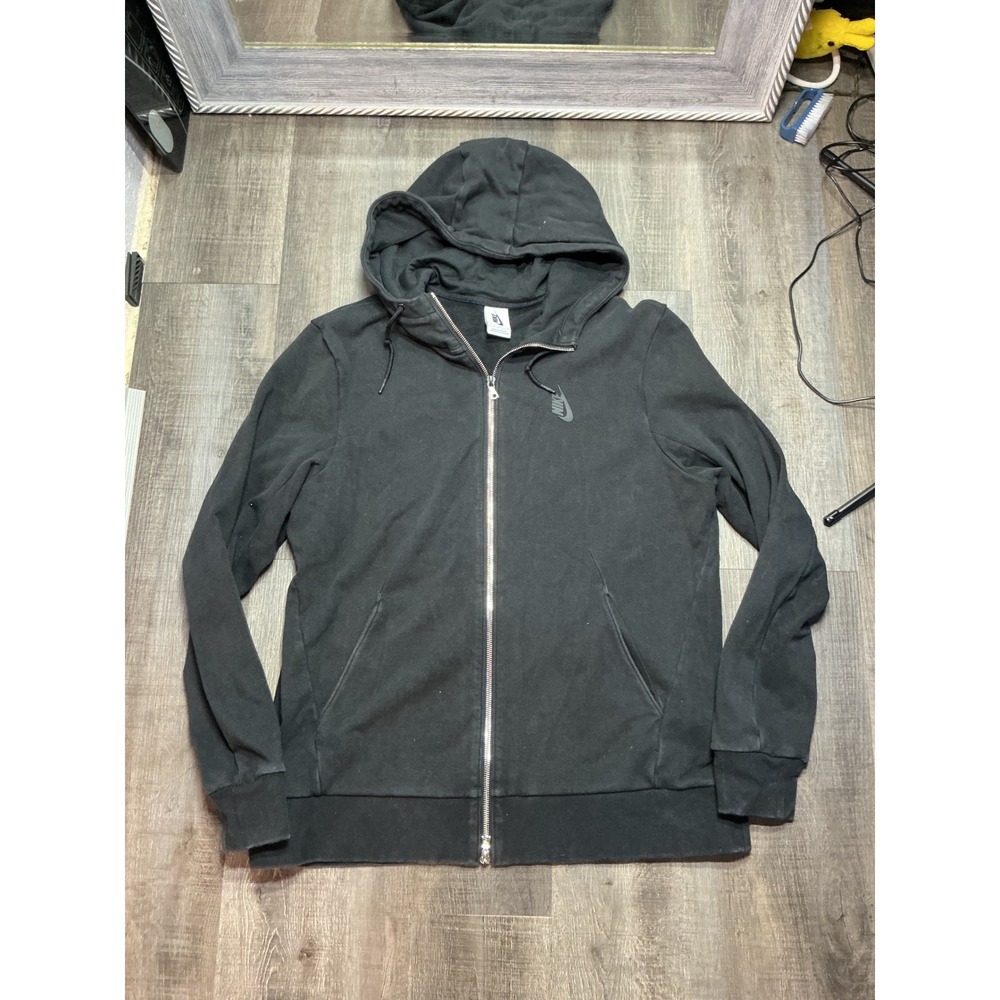 Nike Mens Full Zip Hoodie Black Tonal Logo Cotton Blend Sweatshirt Size L